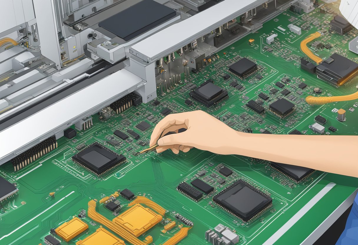 A designer follows PCB assembly rules, ensuring manufacturability. Components are placed and routed with precision on the circuit board