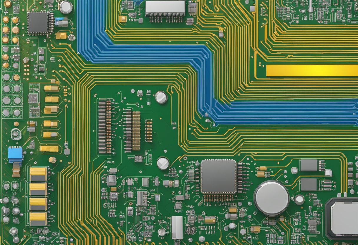 Various traces and components are carefully arranged on a printed circuit board, following signal integrity and routing design rules