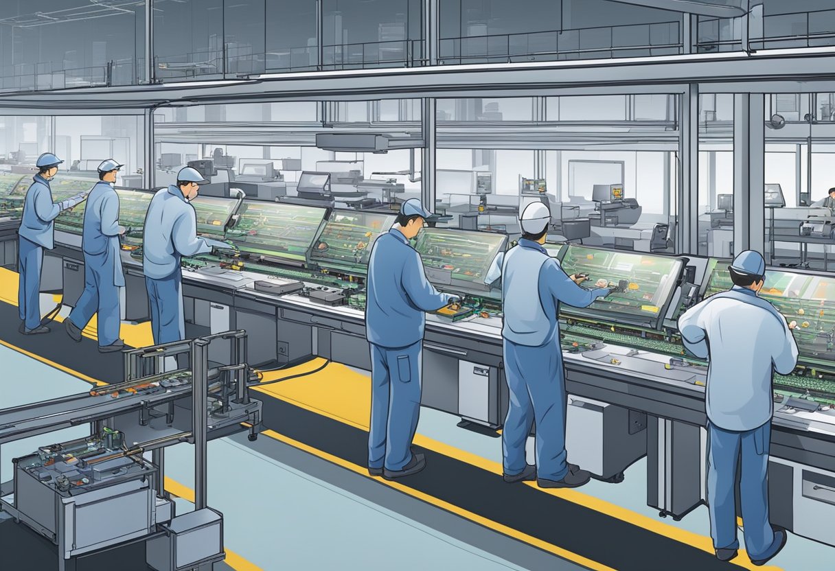 The assembly line buzzes with activity as machines meticulously place components onto PCBs. Engineers oversee the process, ensuring precision and efficiency