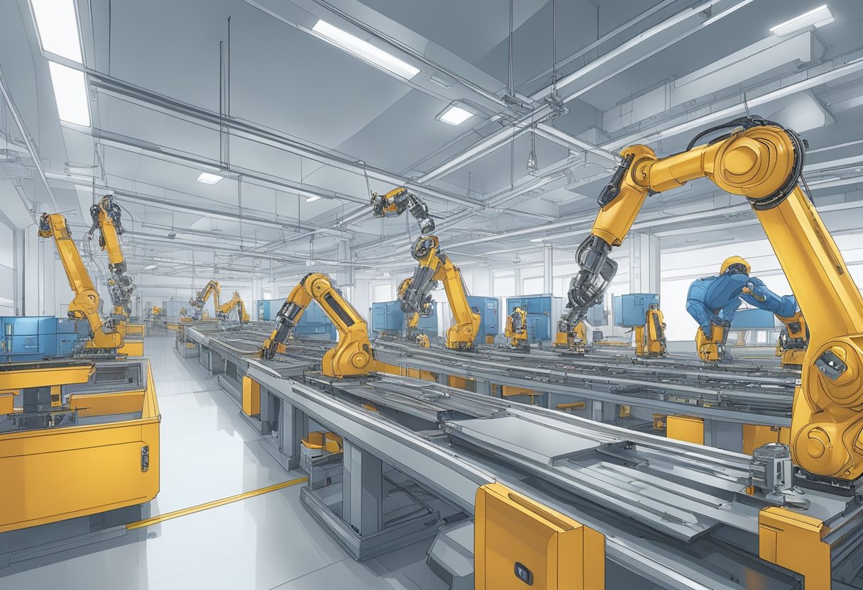 Robotic arms assemble PCBs in a clean, well-lit facility in Bangalore. Advanced machinery and precision tools ensure efficient production