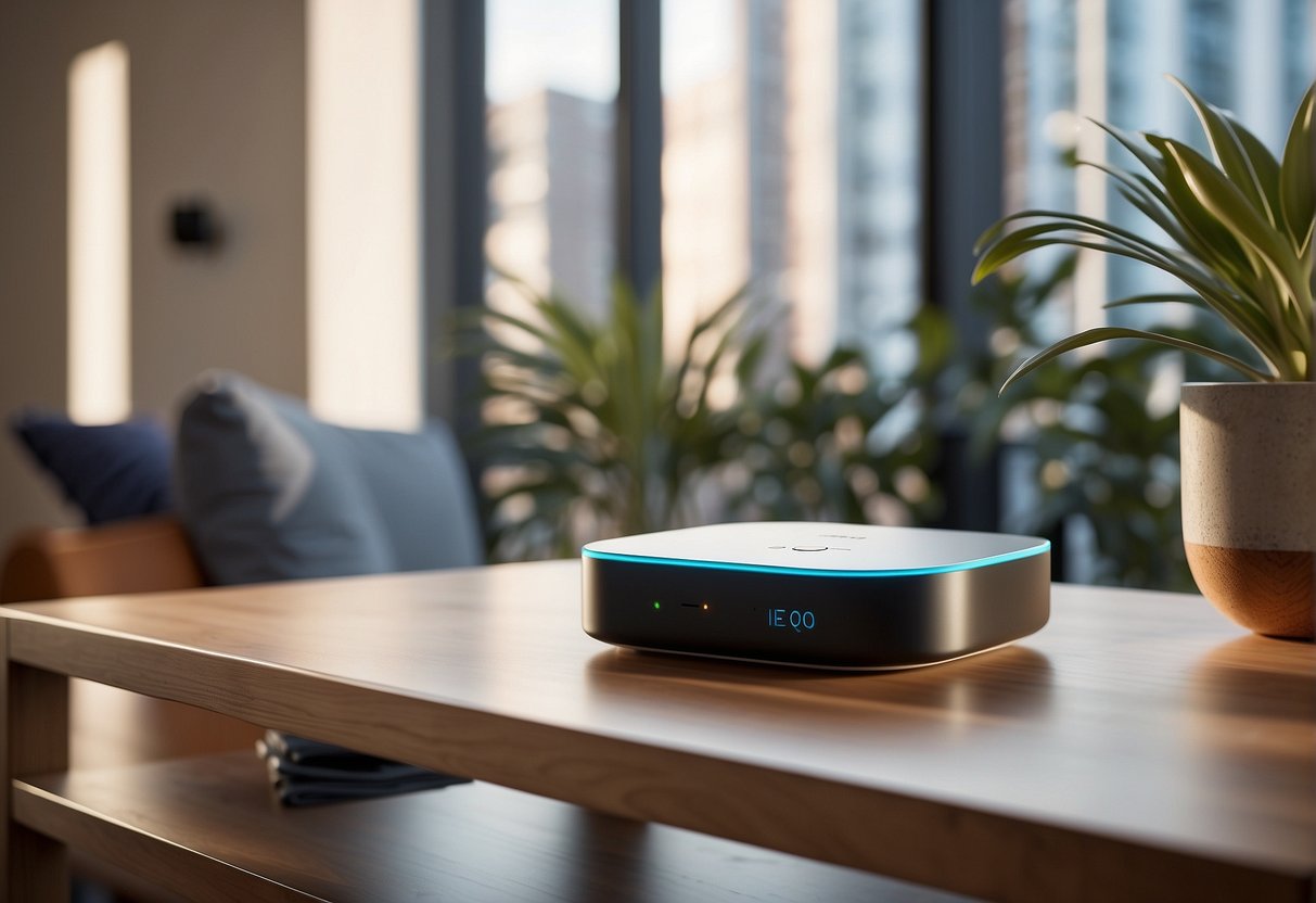 The Aeotec smart home hub connects seamlessly with various smart devices, showcasing its compatibility through a network of interconnected devices