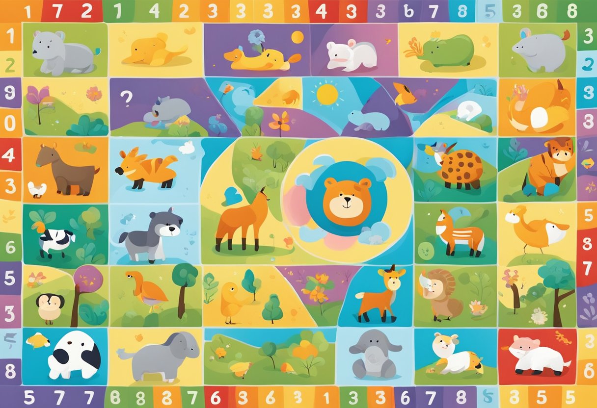 A colorful baby playmat with various shapes and textures, featuring animals, numbers, and letters, surrounded by soft padding for safety and comfort