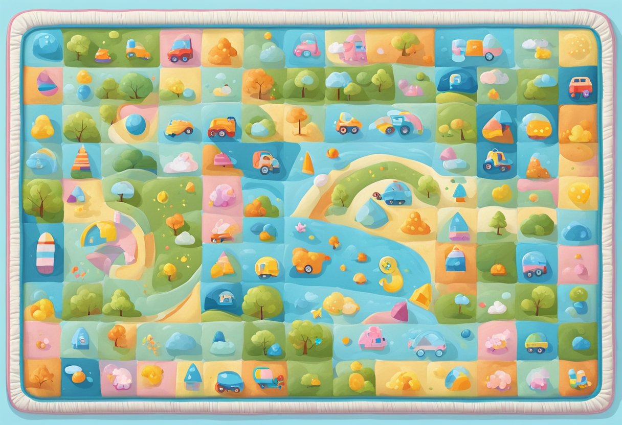 A cozy and practical baby playmat with colorful toys and soft padding, perfect for a safe and comfortable playtime