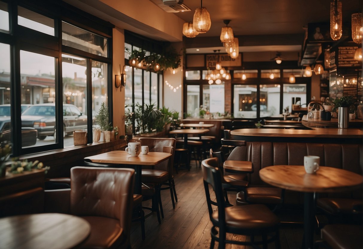 A couple's favorite spot, a cozy cafe, with two cups of coffee and a shared smile