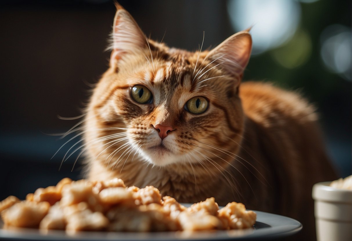 A cat eagerly snacking on freeze-dried chicken, with a shiny coat and bright eyes, showcasing the benefits of this nutritious treat