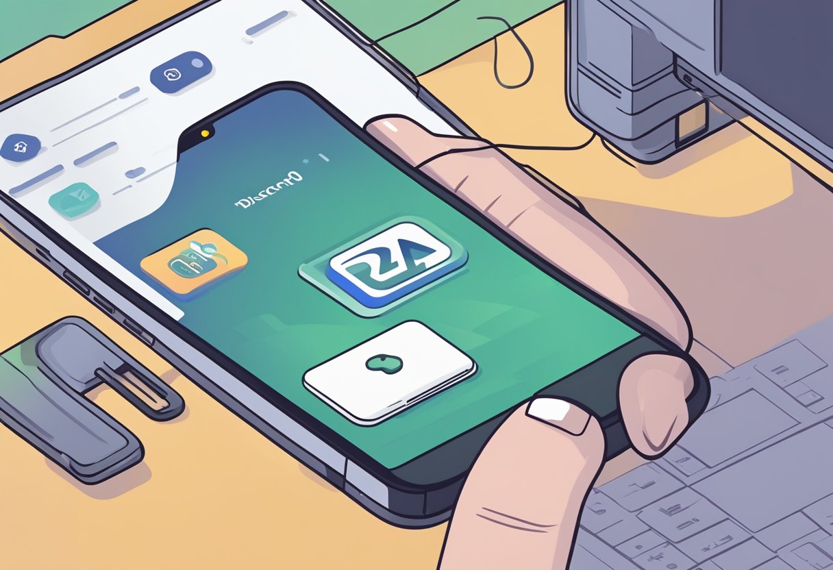A smartphone with a Discord app open, displaying an error message about 2FA authentication issues. An authenticator app is shown with a failed verification code