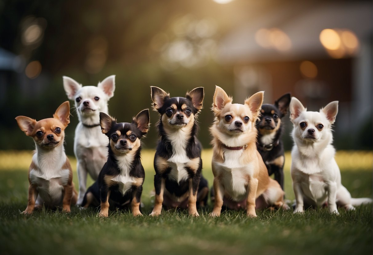 A chihuahua surrounded by different dog breeds, with a question mark hovering over its head