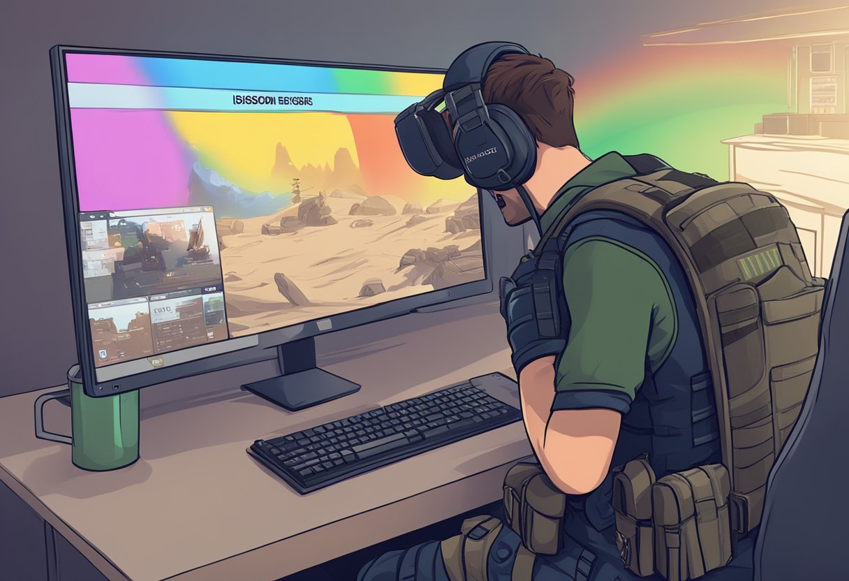 A computer screen showing a Discord error message while Rainbow Six Siege game is open. Frustrated gamer looking at the screen