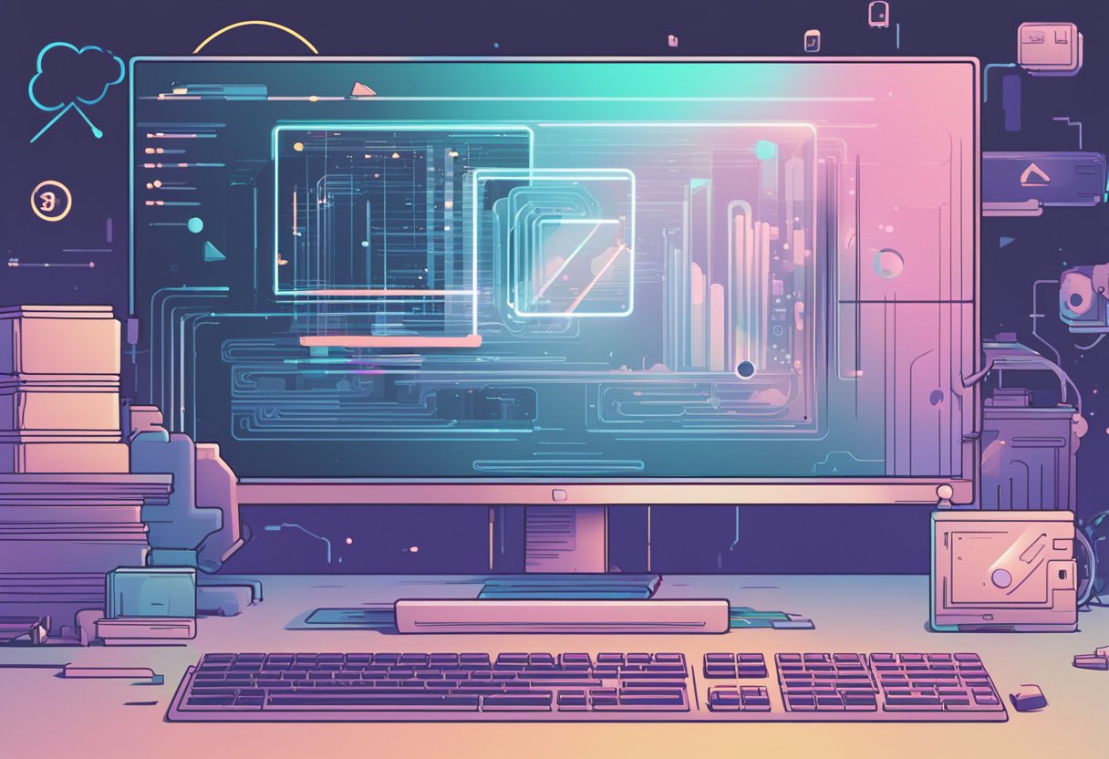 An error message pops up on a computer screen, surrounded by glitchy effects and a discord logo in the background