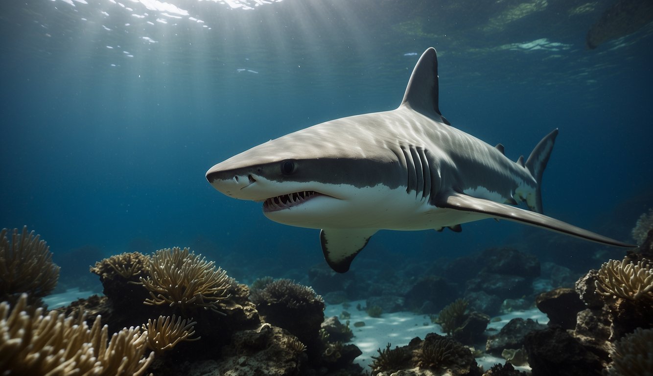 A viviparous shark swims gracefully, birthing live young into the open ocean