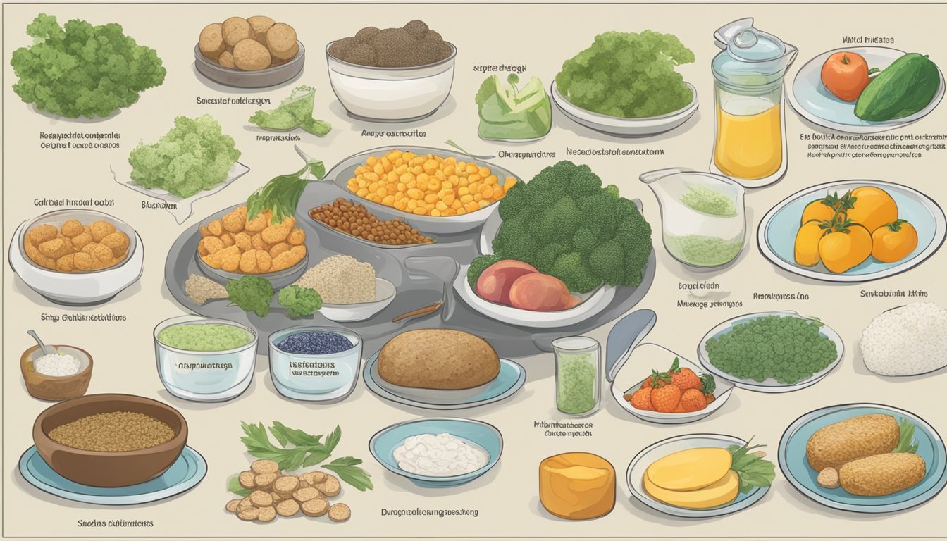 Various moldy foods and substances labeled "Avoid" surround a dietitian's table. A chart displays the role of diet in managing mold-related illness
