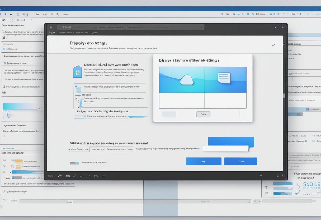 A computer screen displaying Windows 11's display settings with an error message stating "display settings could not be saved."