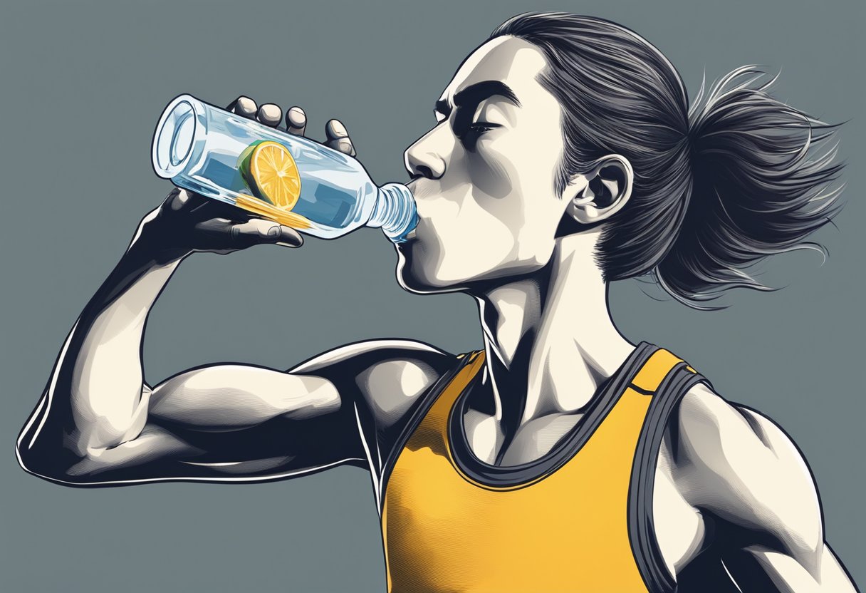 A runner sips water and eats a balanced meal before sprinting effortlessly