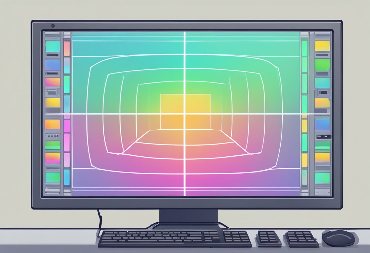 A computer monitor displaying a 4K resolution test pattern with a graphics card connected to it