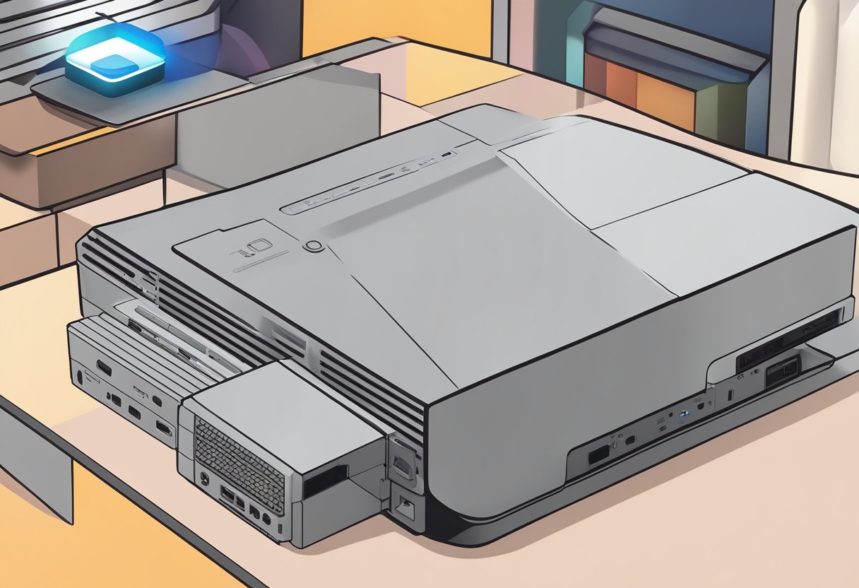 A PS5 console is shown with a DVD inserted, indicating its capability to play DVDs