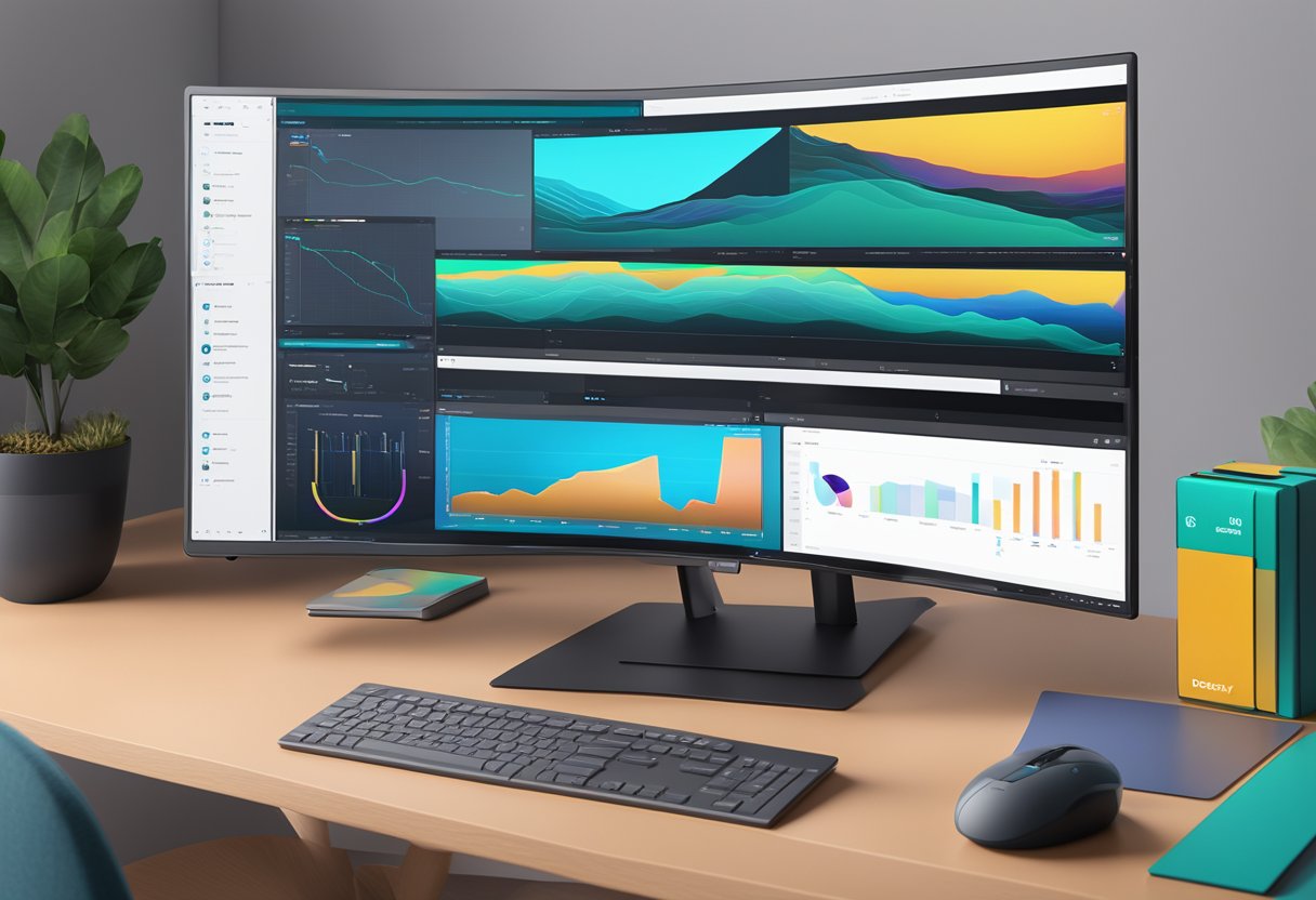 A computer monitor displaying Dolby Vision Support logo with Windows 11 interface in the background