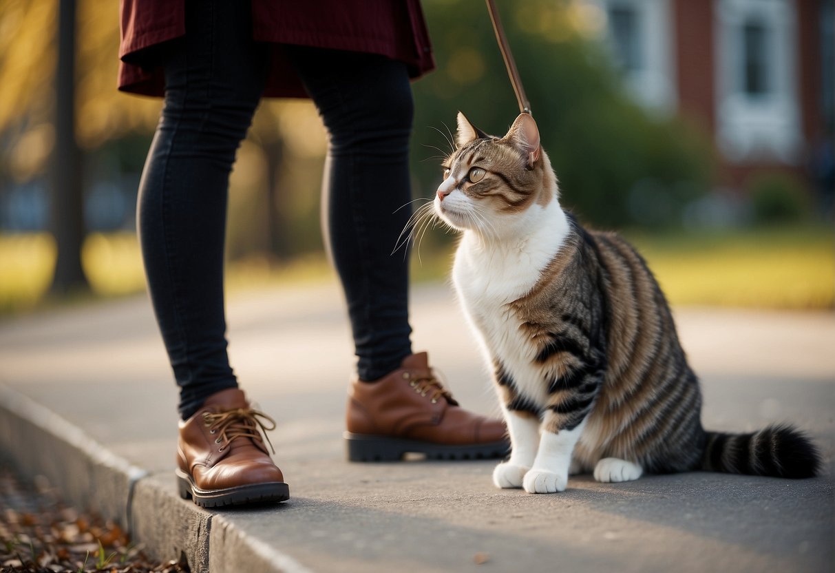 A cat headbutts a person's leg, showing affection and marking territory