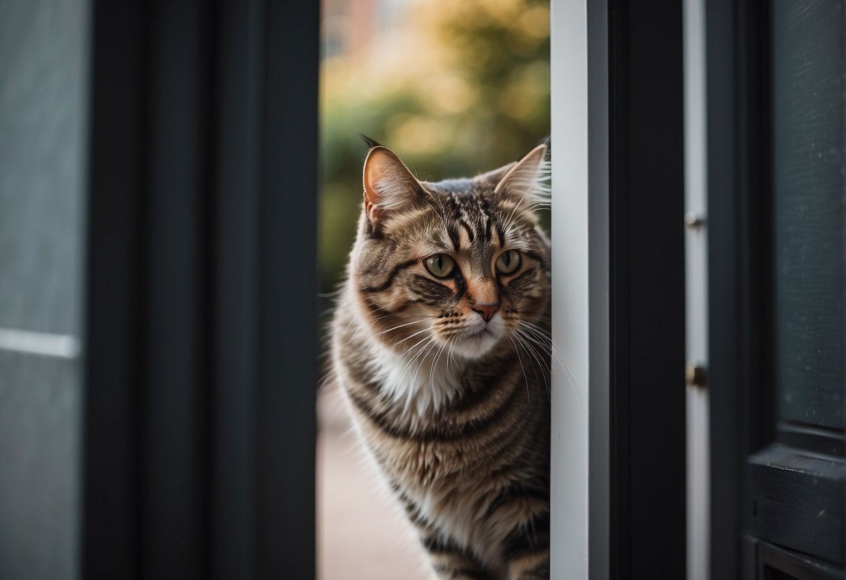 A cat headbutts a closed door, indicating a desire to be let in