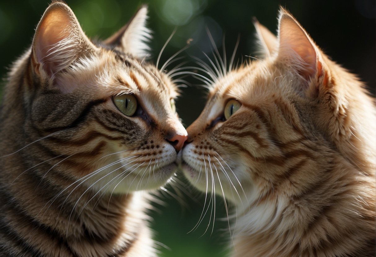 A cat headbutts another cat, showing affection and communication through physical contact