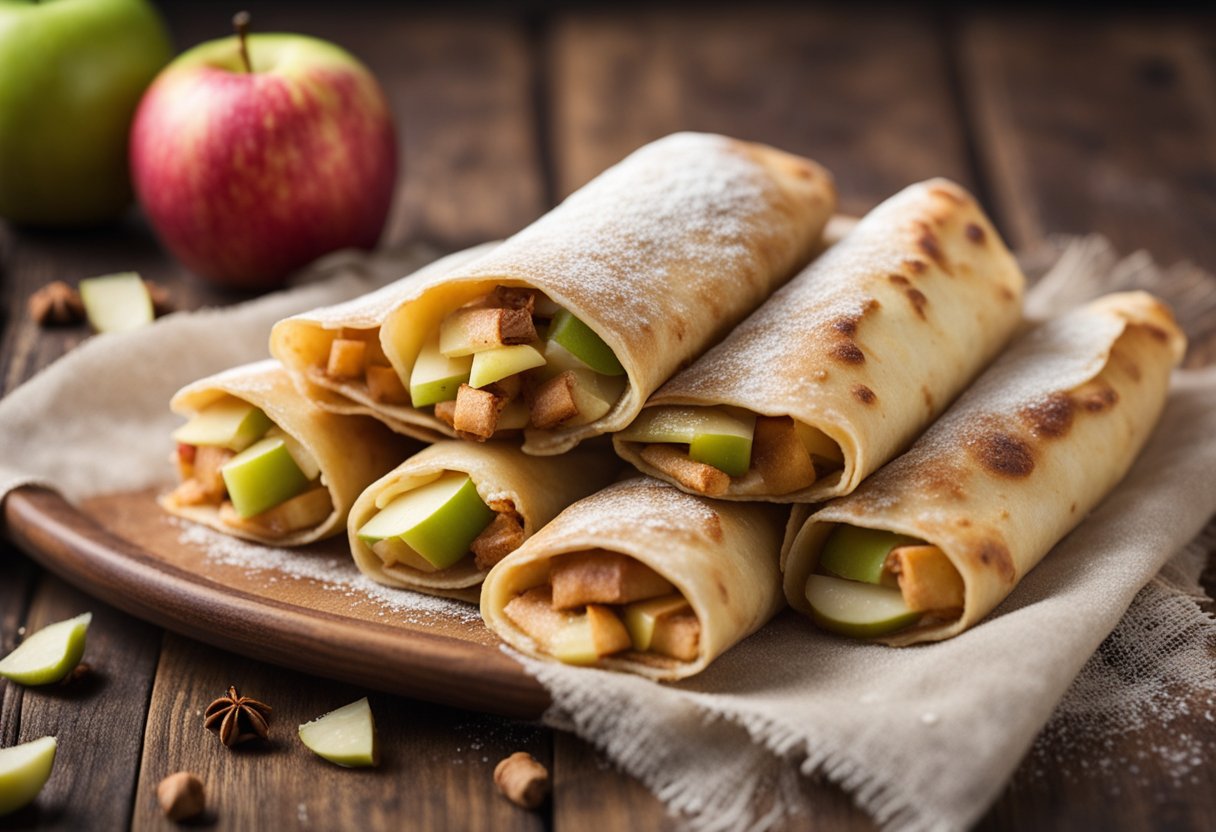 Fresh apples, cinnamon, and sugar mixed together, then wrapped in flour tortillas and baked until golden brown