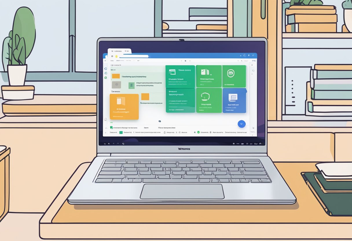A laptop screen displaying the Windows 11 settings menu with the "Nearby Sharing" feature highlighted and enabled