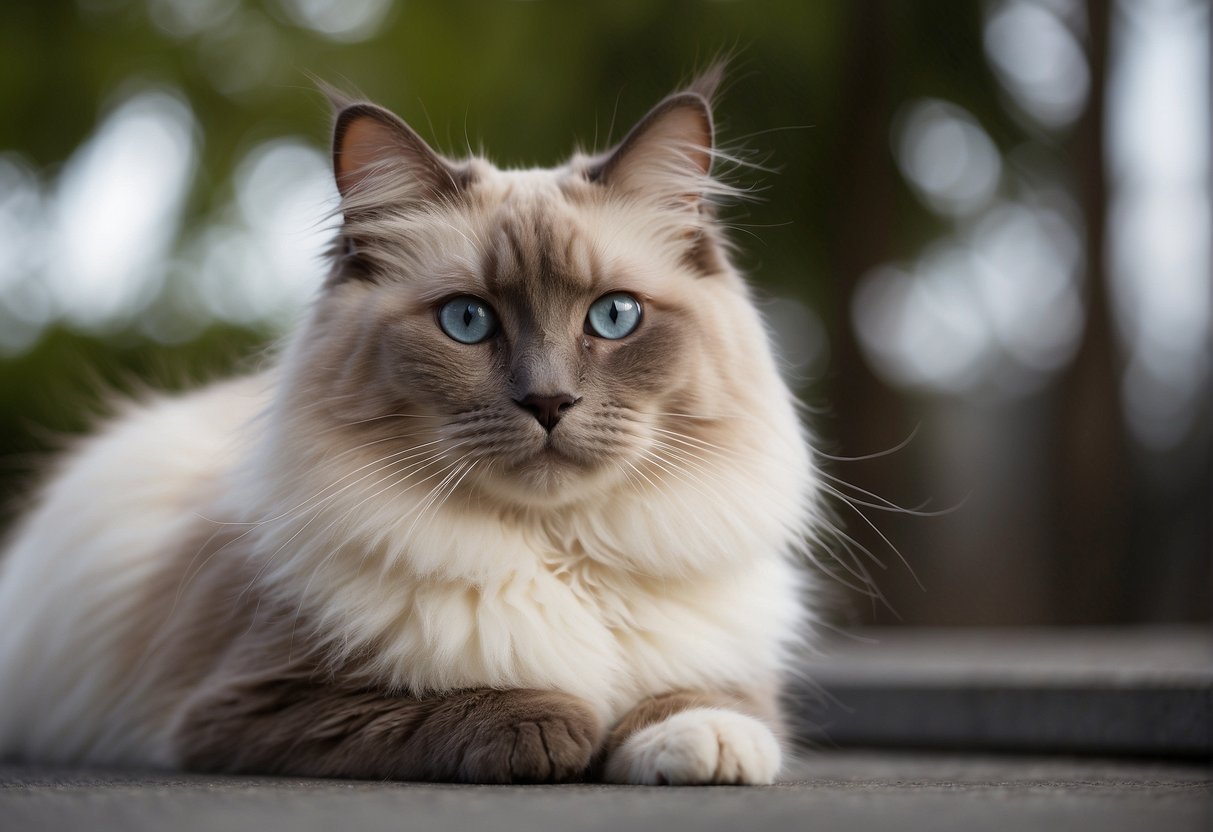 A ragdoll cat grows up to 20 inches long and can weigh between 10-20 pounds. Their fur is soft and fluffy, with a color point pattern