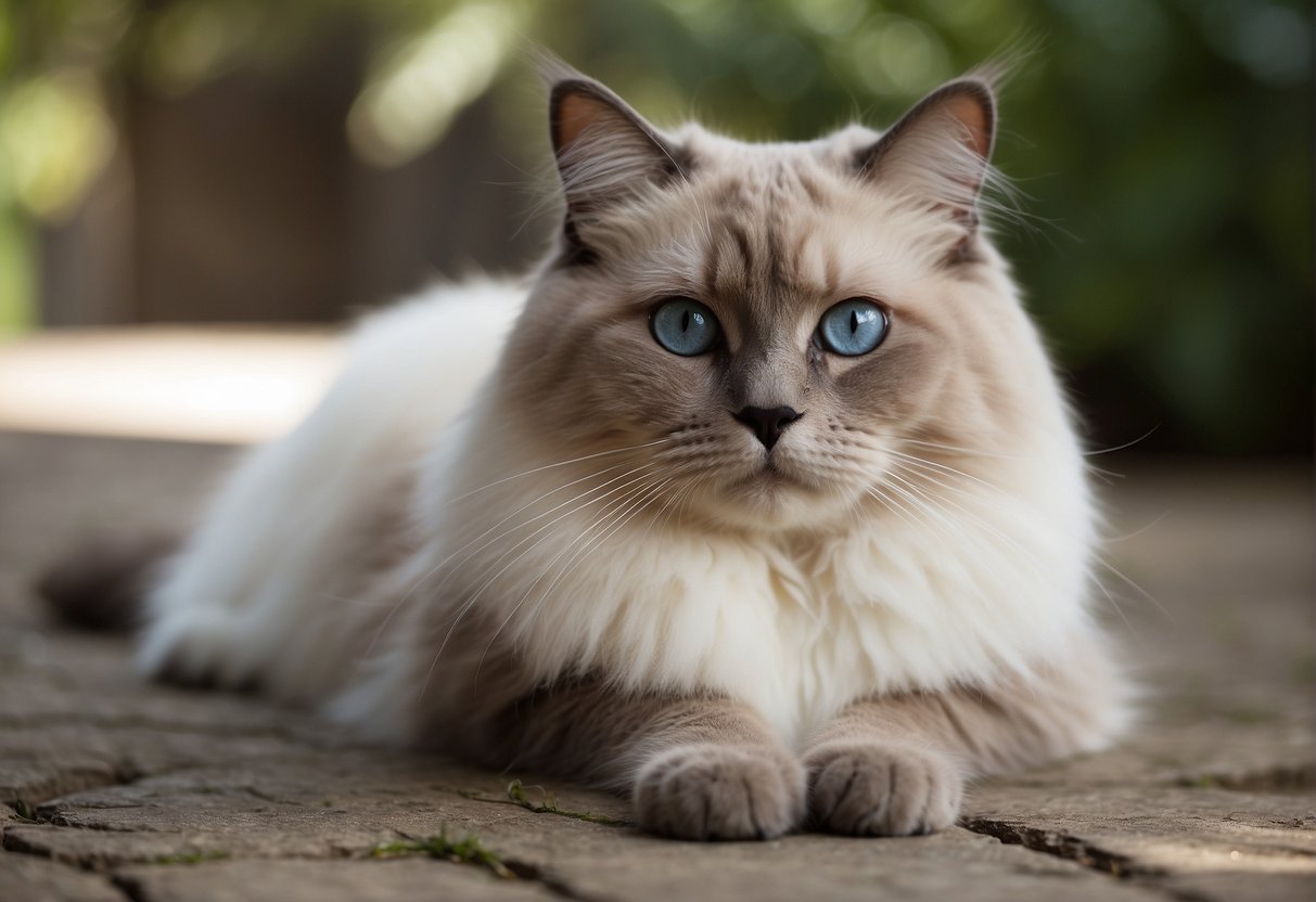 A ragdoll cat sits peacefully, gazing at the viewer with a friendly and approachable demeanor
