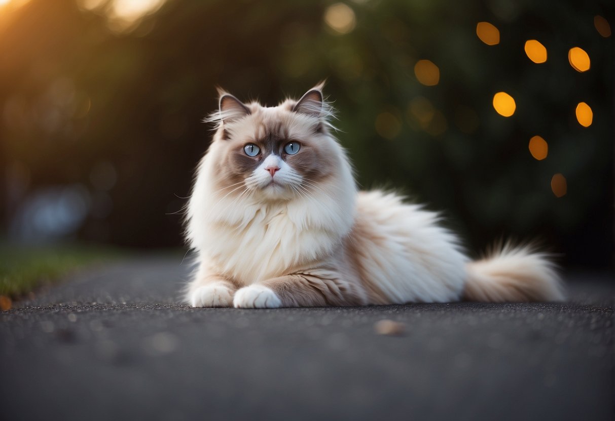 A fluffy ragdoll cat sits surrounded by loose fur, shedding profusely
