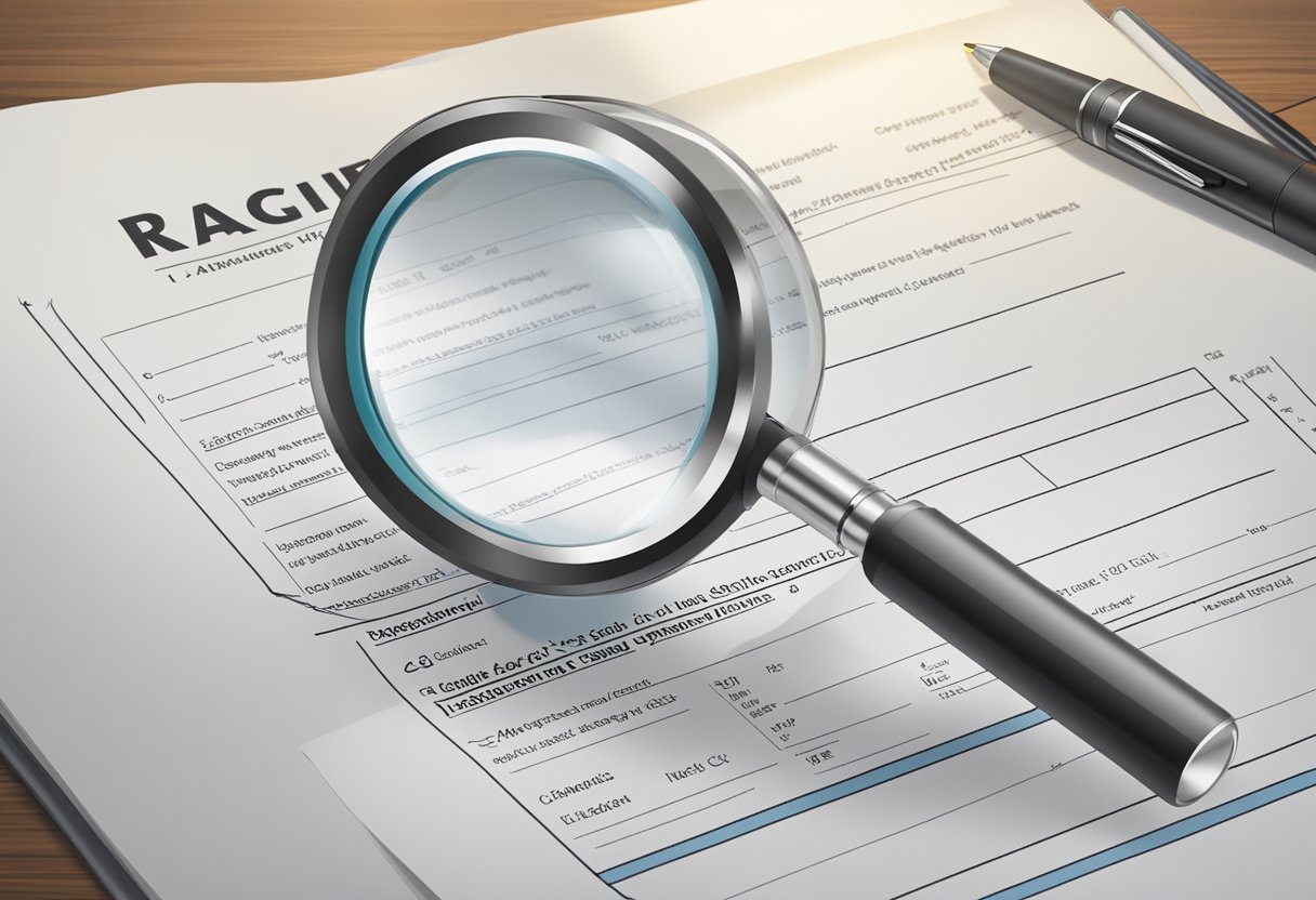 A signature and a rubric are being compared, with a magnifying glass highlighting the differences in a legal document