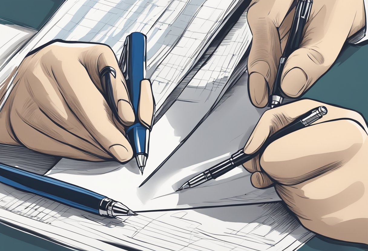 A pen signing a document, while another pen makes a unique mark