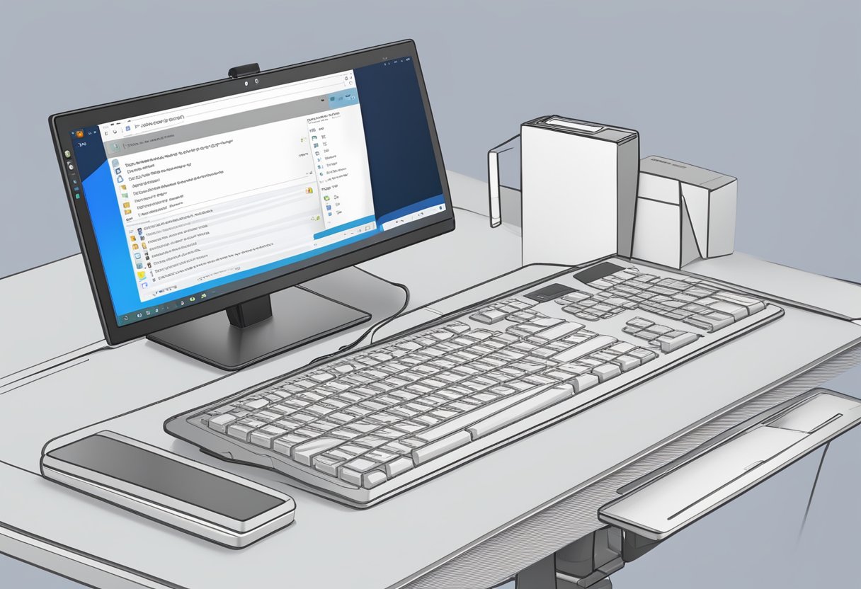 A computer screen with Windows 11 booting up, displaying the prompt to enter UEFI/BIOS. The keyboard is visible, ready for input