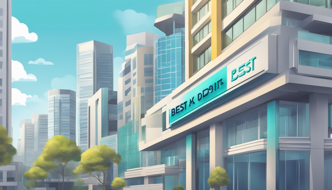 A bank sign in Singapore advertises the best fixed deposit account, with a sleek modern building in the background