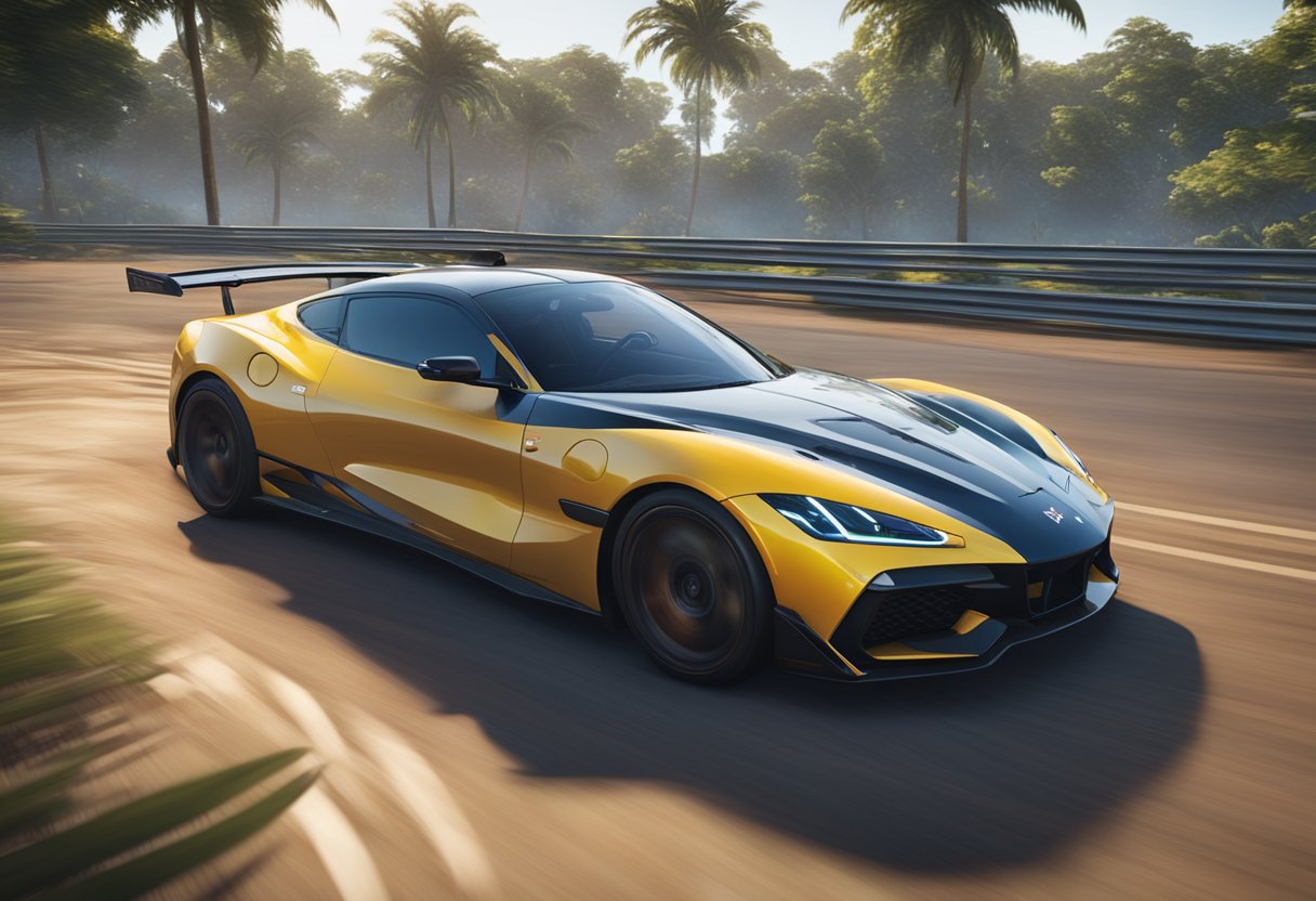 Various codes are being entered into Forza Horizon 5, as the game's interface lights up with different inputs