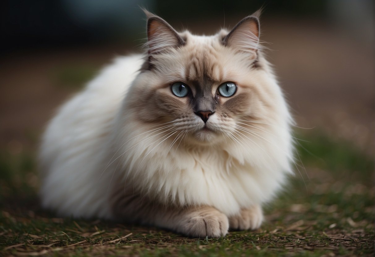 A ragdoll cat meows softly, its eyes wide and expressive, as it communicates with its owner