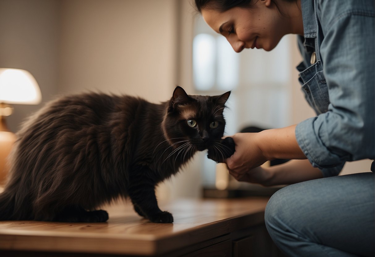 A black Ragdoll cat being brushed and groomed by a caring owner