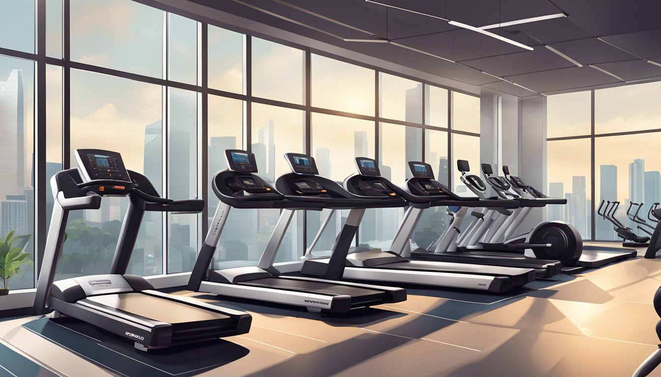 The state-of-the-art gym in Singapore boasts modern equipment, vibrant decor, and panoramic city views