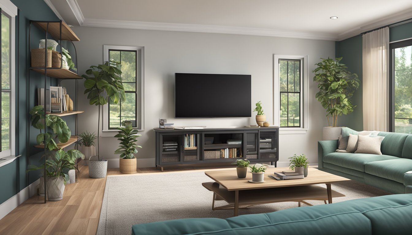 A family room with a large TV streaming high-speed broadband for gaming and entertainment. Multiple devices connected wirelessly