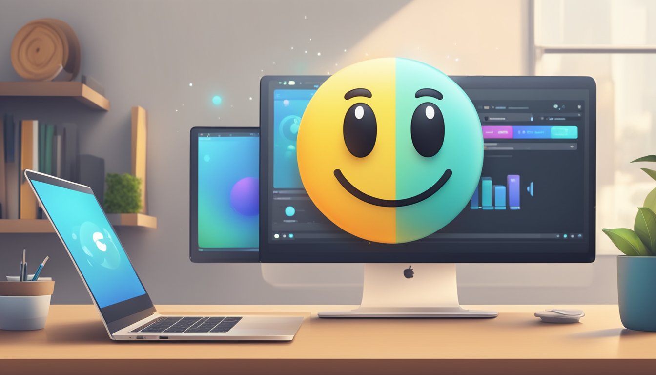 A laptop connected to high-speed internet, streaming videos seamlessly with no buffering. A happy emoji displayed on the screen