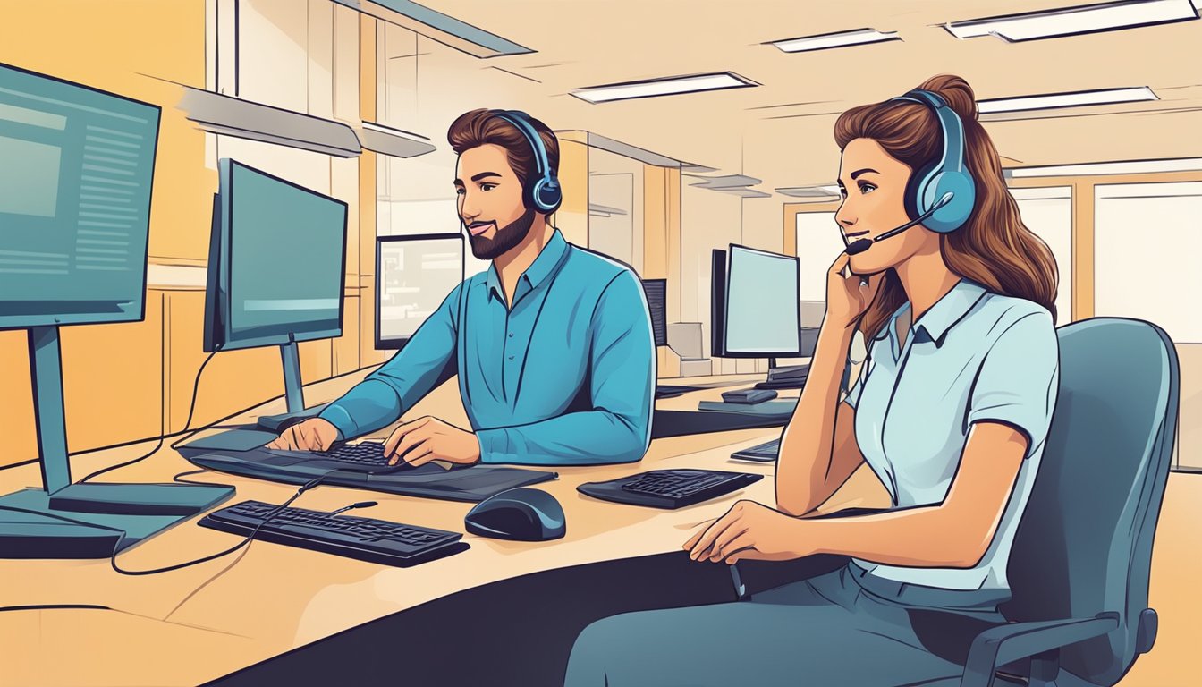A customer service representative assists a client with internet issues, providing support and services
