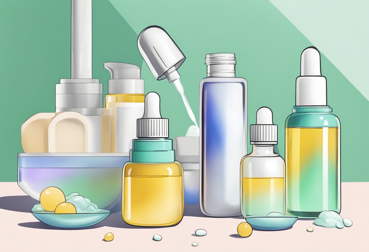 A dropper releasing niacinamide into a clear solution with other skincare ingredients