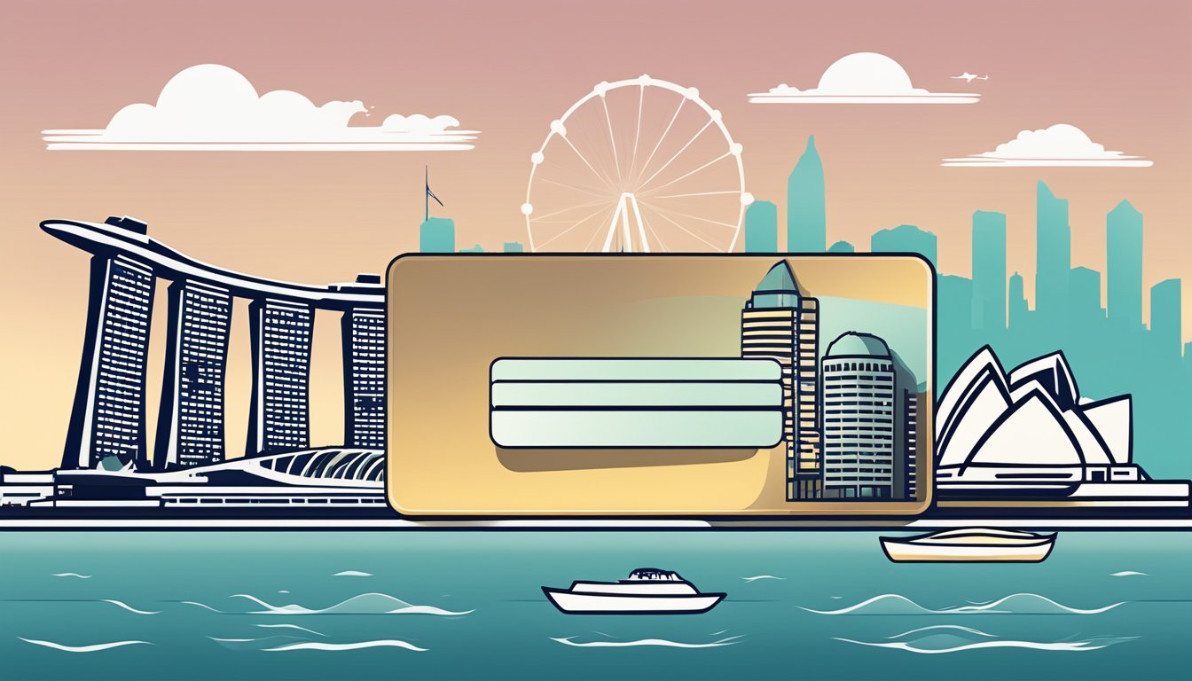 A sleek credit card with the KrisFlyer logo, against a backdrop of iconic Singapore landmarks like the Marina Bay Sands and the Singapore Flyer