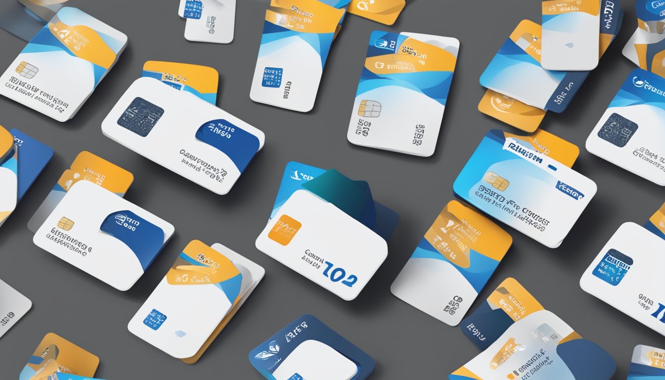 A stack of credit cards with the KrisFlyer logo, surrounded by question marks and a "Frequently Asked Questions" banner