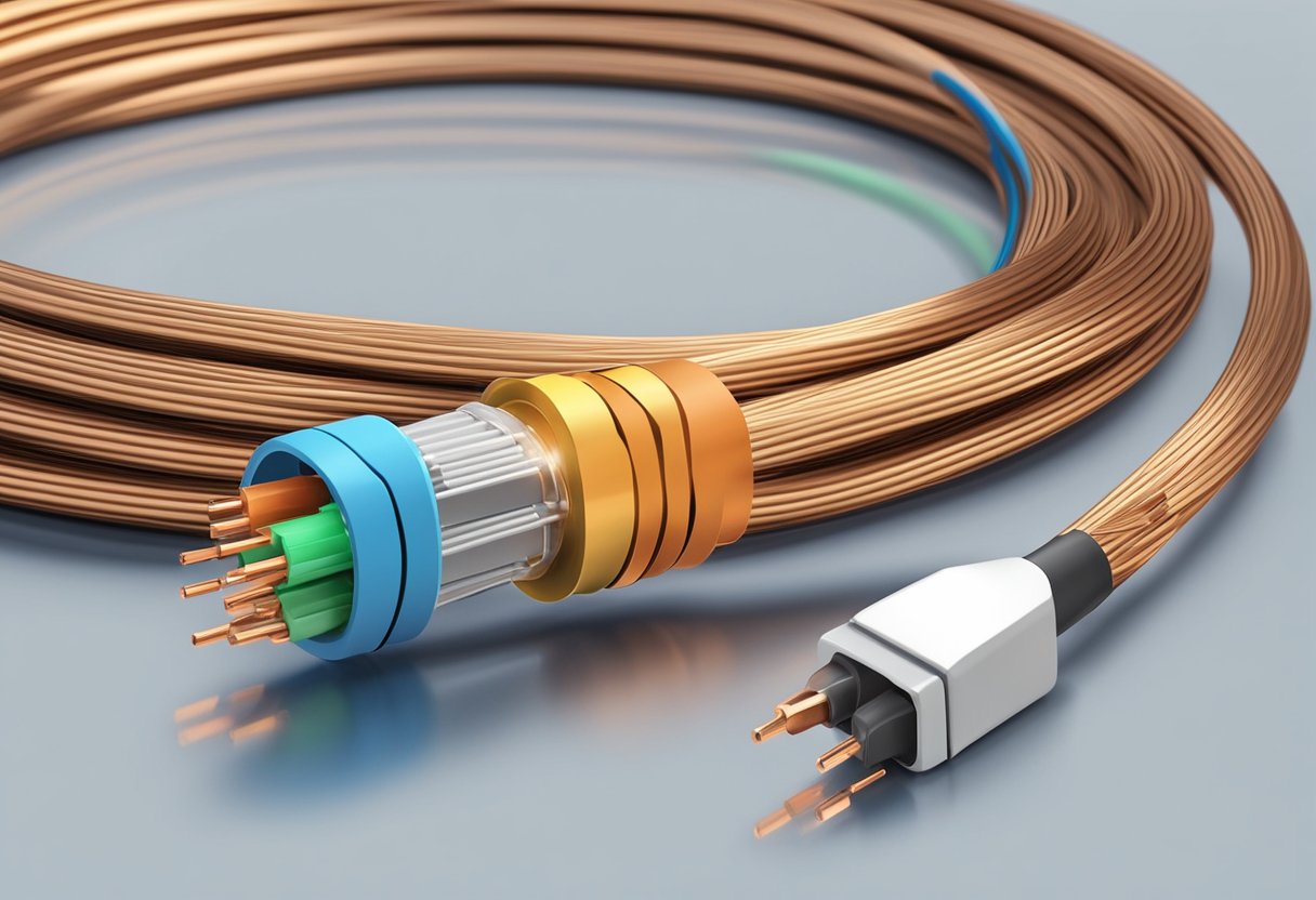 A fiber optic cable and a copper cable stand side by side, symbolizing the choice between technological fundamentals in internet connectivity