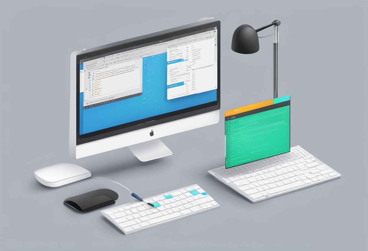 A computer screen displaying Sublime Text with the find and replace tool open, showing the steps to use it