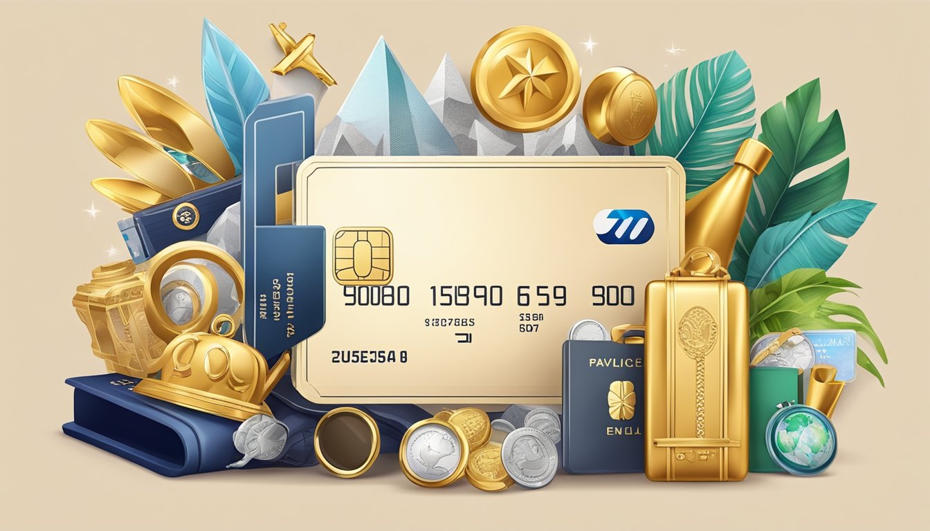 A luxurious credit card surrounded by luxury items and travel perks
