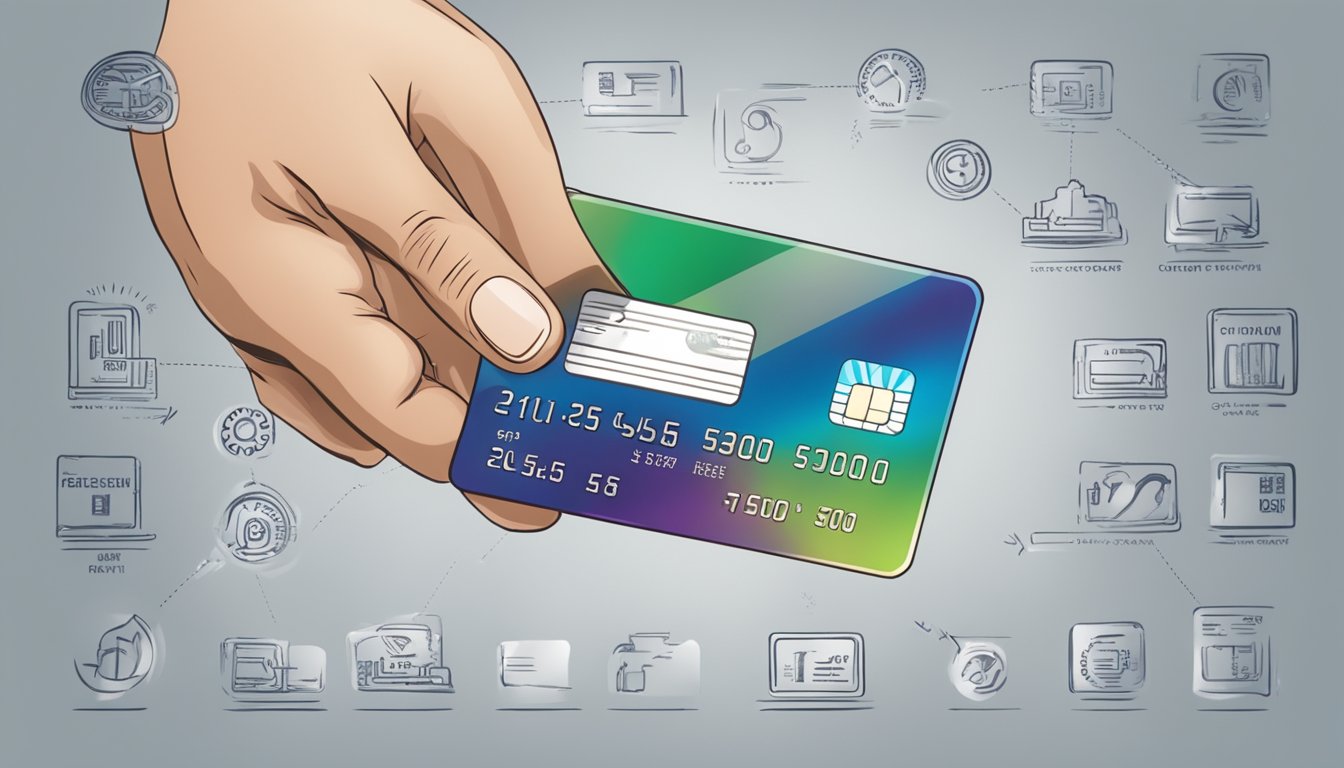 A hand reaches for a sleek, metallic credit card among a variety of options, with the words "Selecting the Right Card for You" displayed prominently