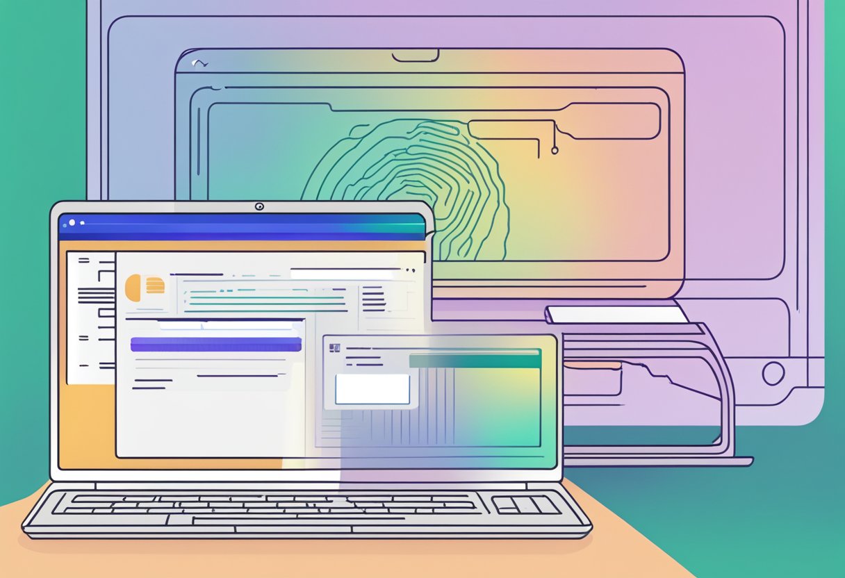 A laptop with a Windows 11 interface displaying an error message related to a malfunctioning fingerprint reader