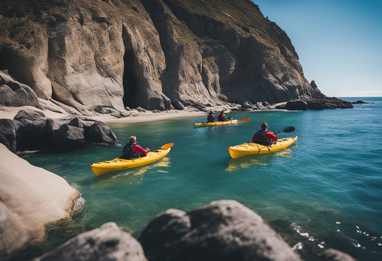 Kayaks glide along rugged cliffs and sandy beaches. Seals bask in the sun as pelicans dive for fish. Rocky coves and sea caves beckon adventurers