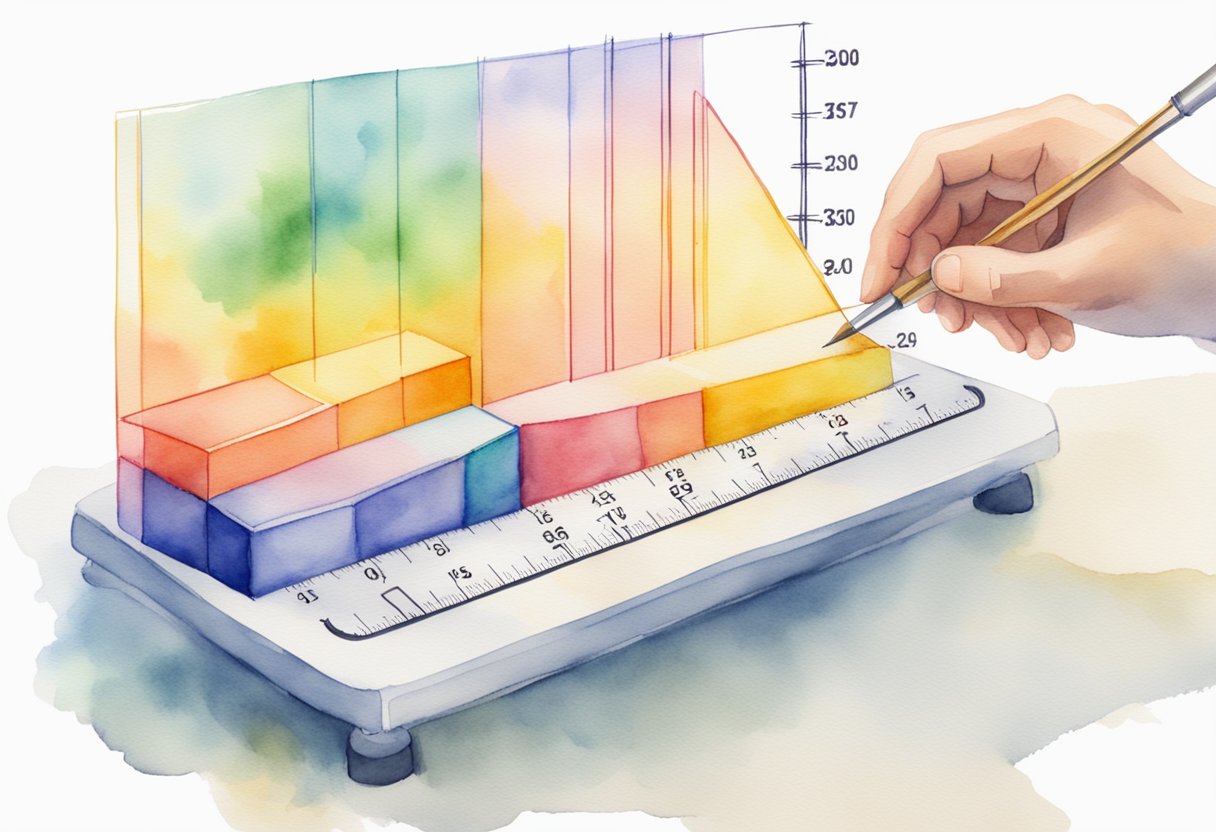 A scale with a line graph showing progress over time. A hand adjusting the goals on a chart