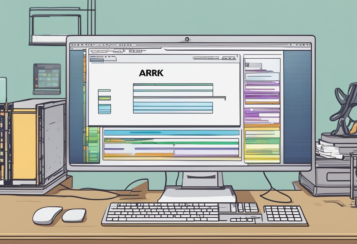 A computer screen displays an error message with the words "Ark Fatal Error" and a prompt for fixing the issue